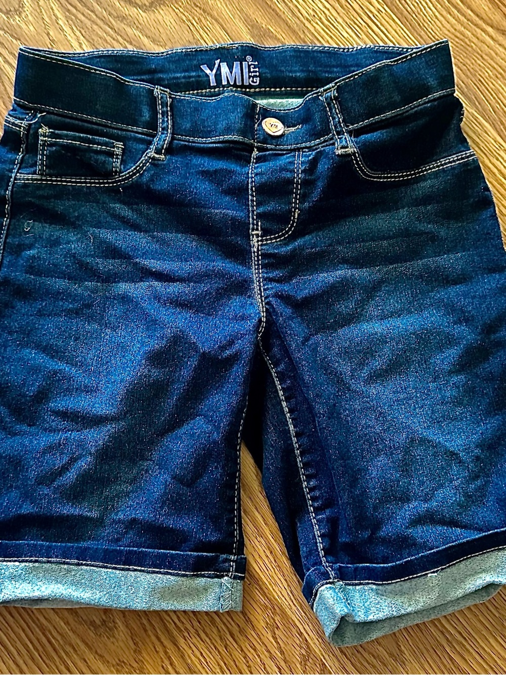 YMI Girls Navy Blue Cuffed Denim Shorts